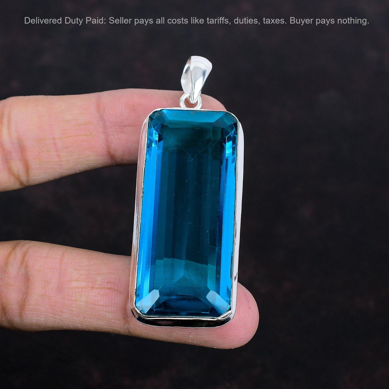 Radiant Indicolite Stone Bezel Artisan Engagement Pendant 925 Sterling Silver