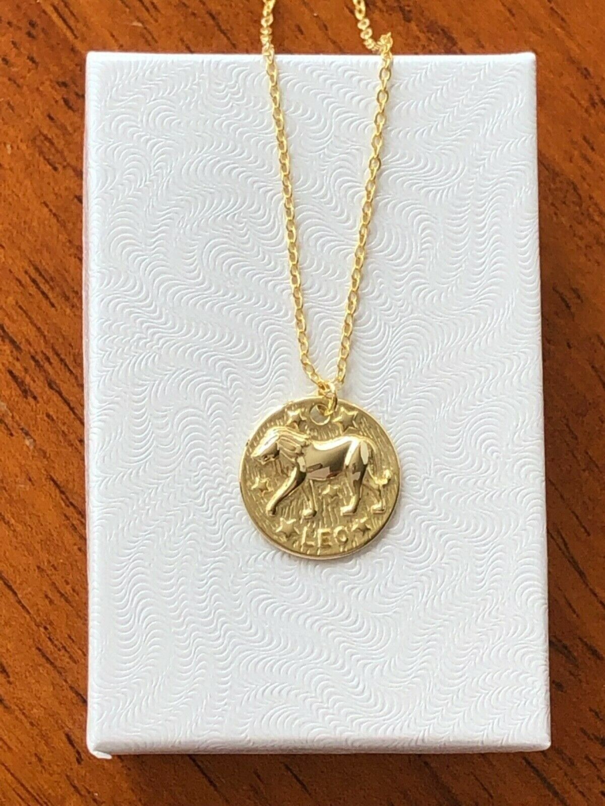 925 Sterling Silver Gold Zodiac Leo Pendant Necklace Women Girls 15mm 16-18″