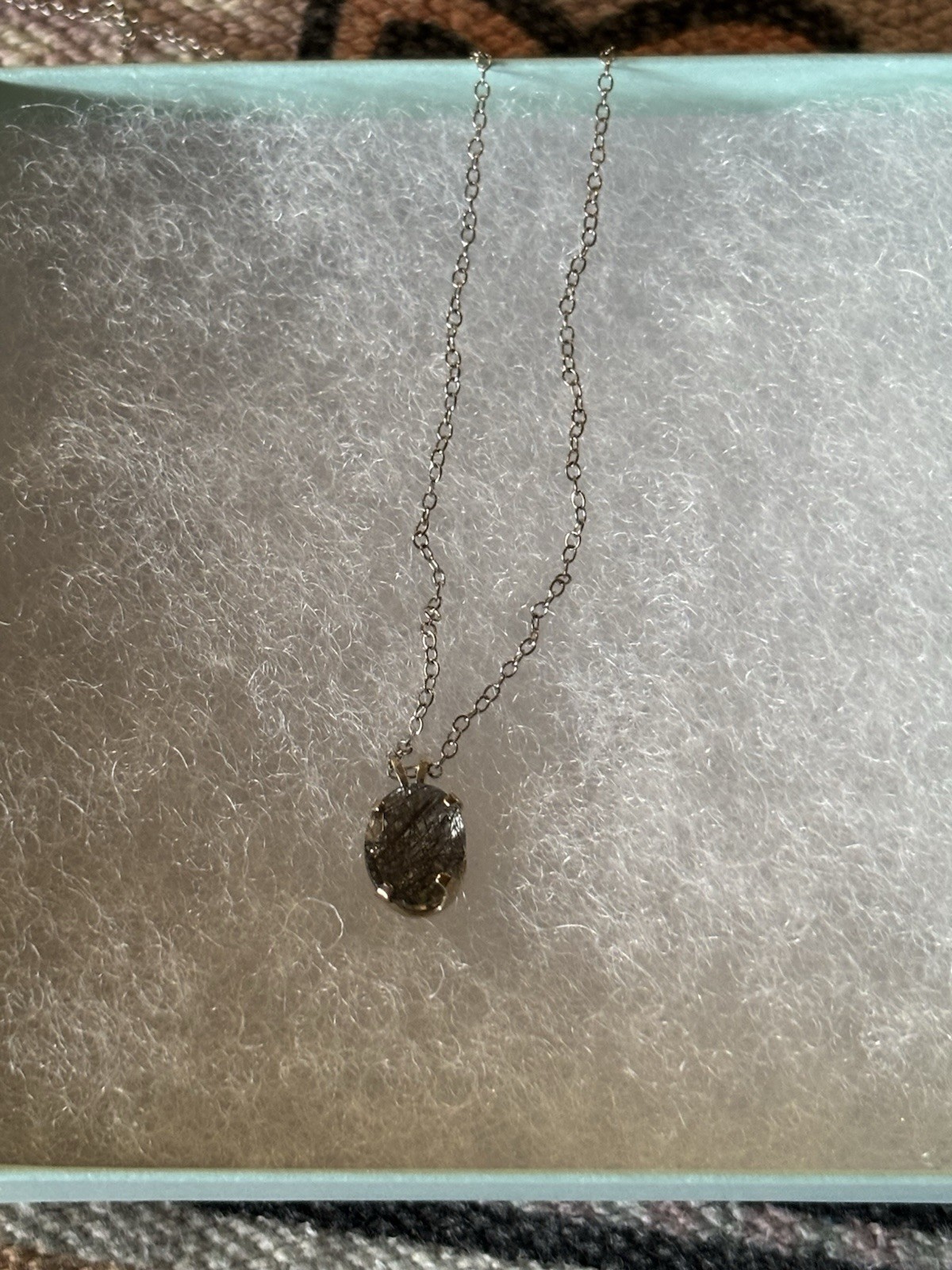 Sterling Silver Rutilated Quartz Oval Solitaire Drop Necklace 18″