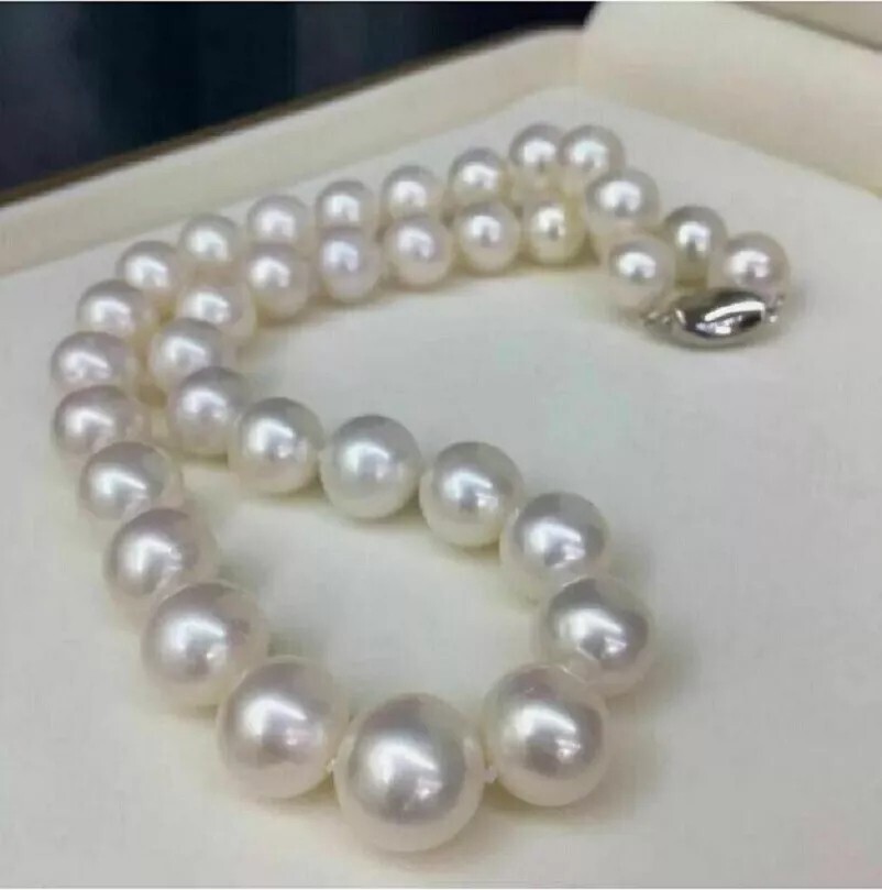 17.8″L GENUINE NATURAL 9-10MM south sea white pearl necklace 925s clasp