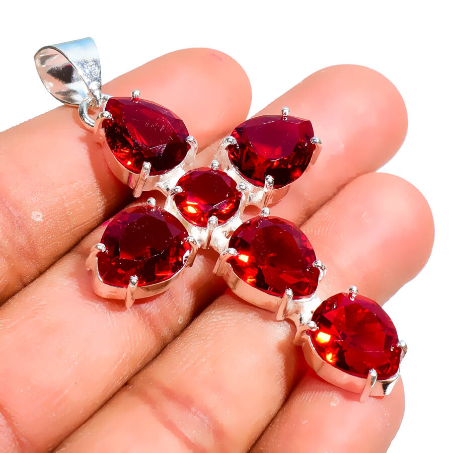 Mozambique Garnet Handmade Gemstone 925 Sterling Silver Jewelry Pendant 2.30″