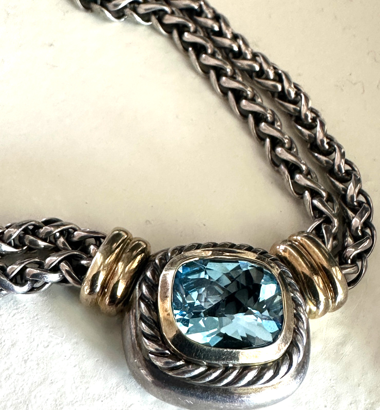 Authentic David Yurman Large Albion Blue Topaz 16″ Necklace