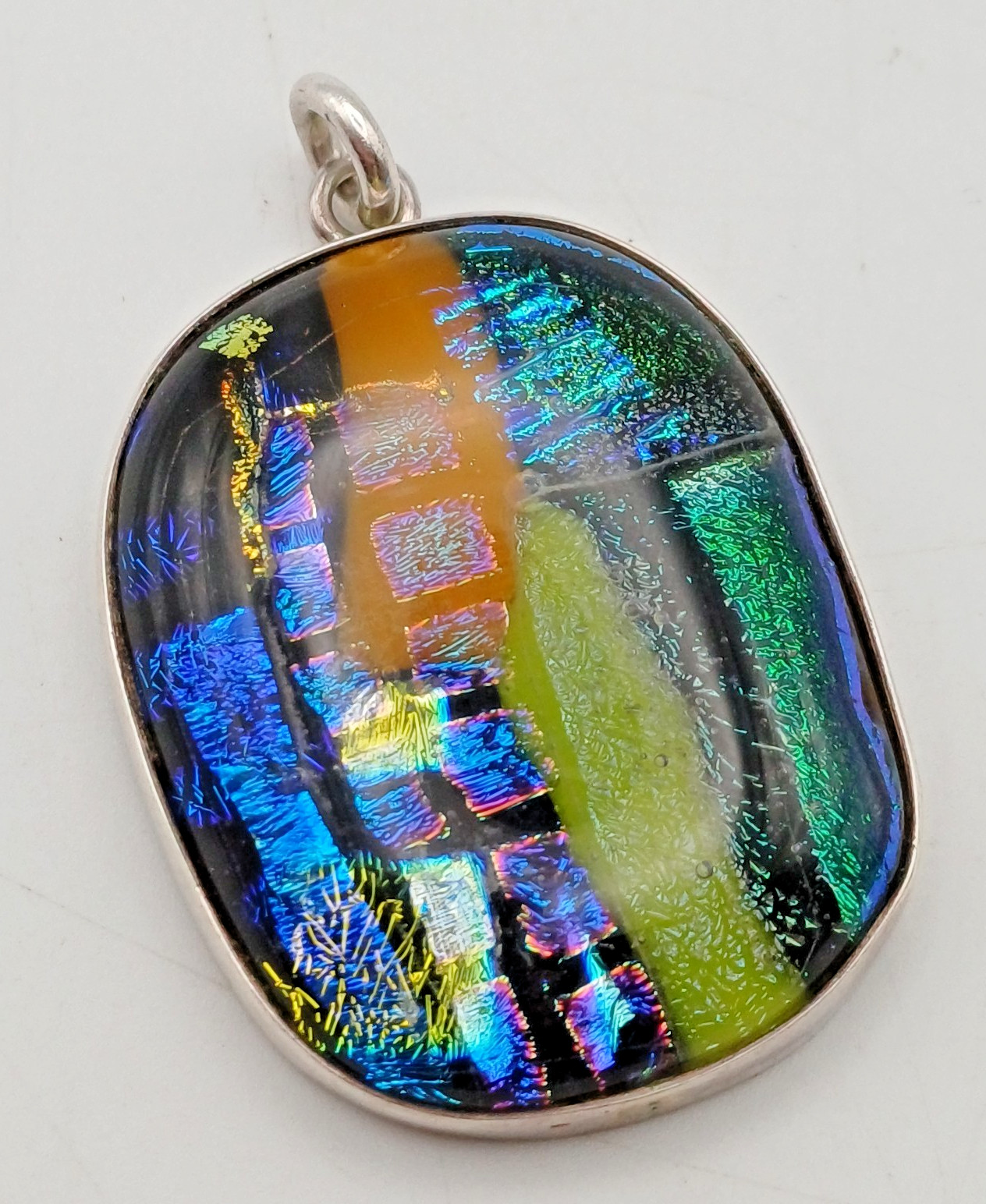 Silver & Art Glass Multicolour Abstract Design Pendant