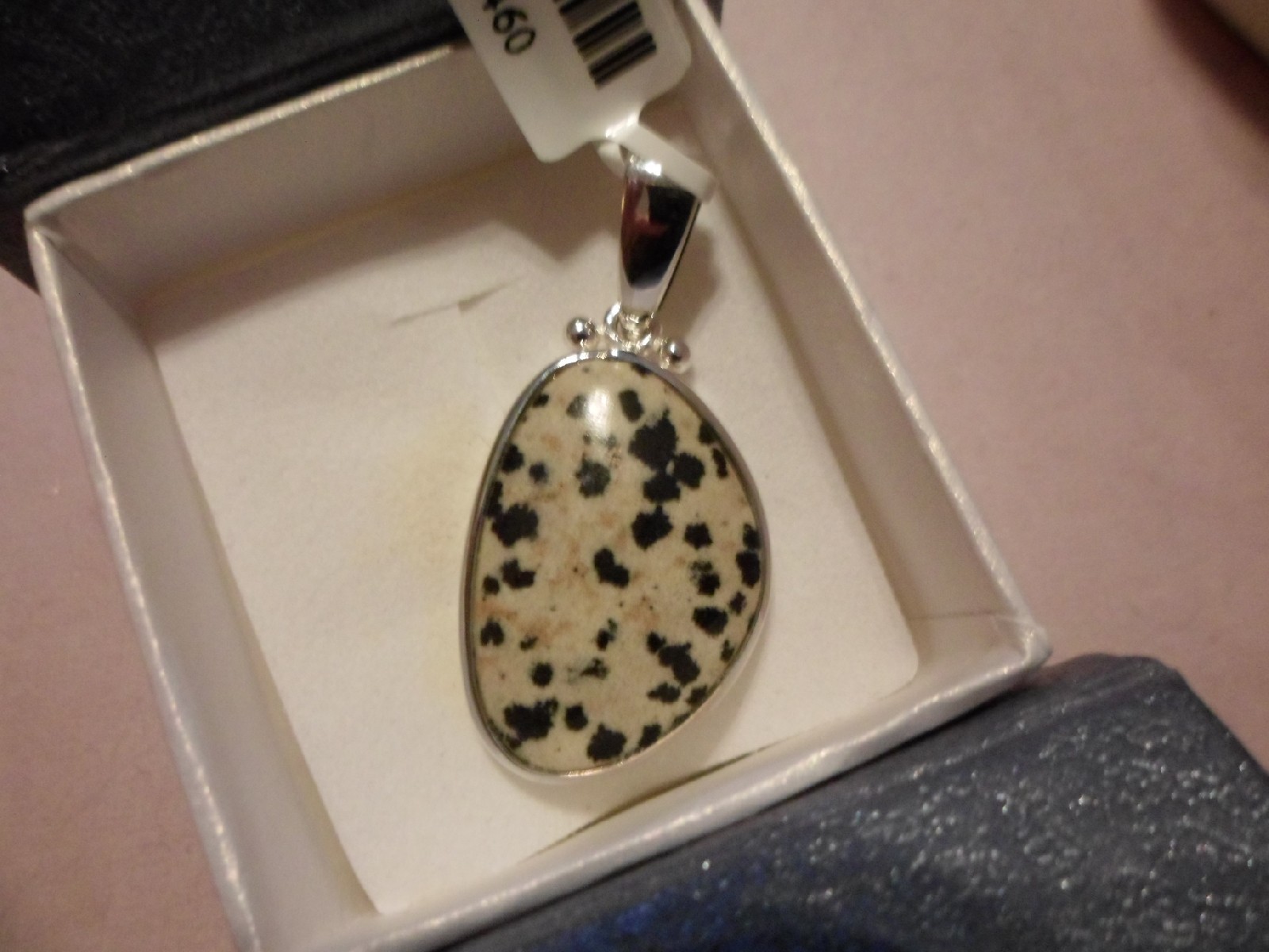 Dalmation Jasper Fancy Shaped Pendant w/o Chain in 925 Sterling Silver-15.00 CTW