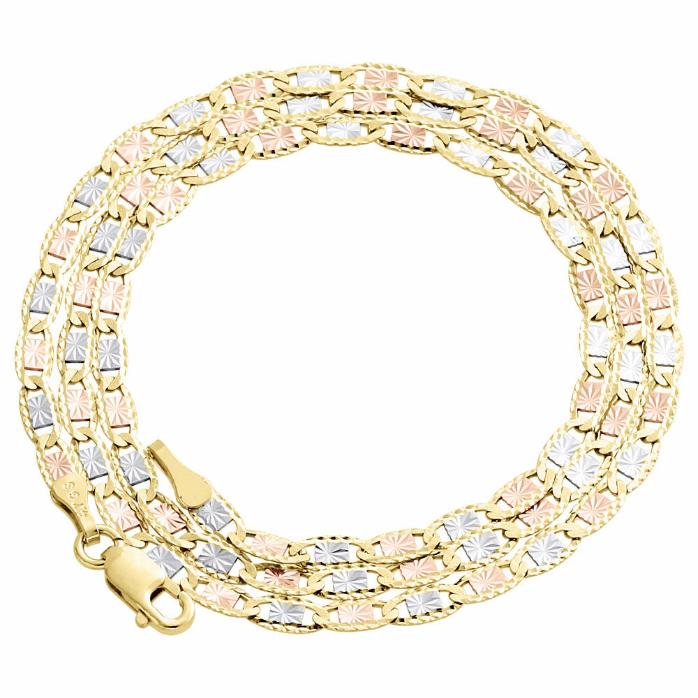 Real 10K Tri-Tone Gold Solid Valentino Link Chain 2.75mm Necklace 16 – 24 Inches