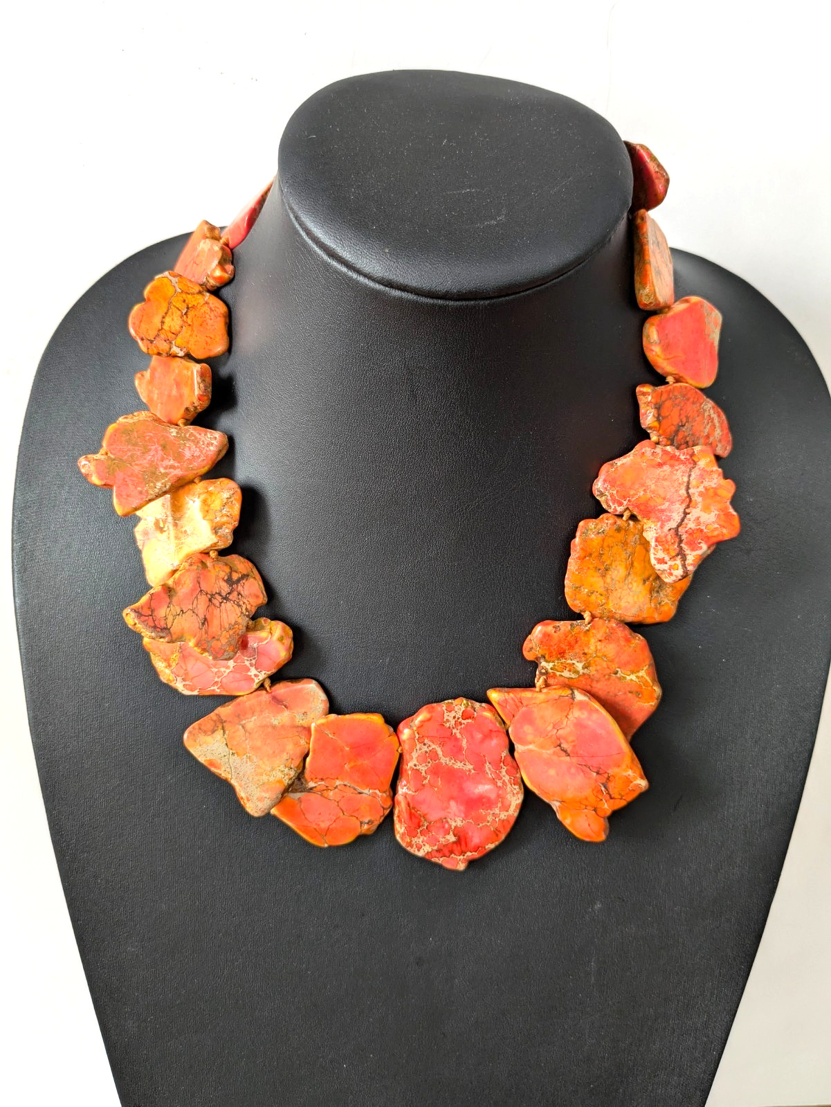 Vintage Lucas Lameth Orange Jasper Slab Necklace 925 Sterling Silver 18″ – 20″