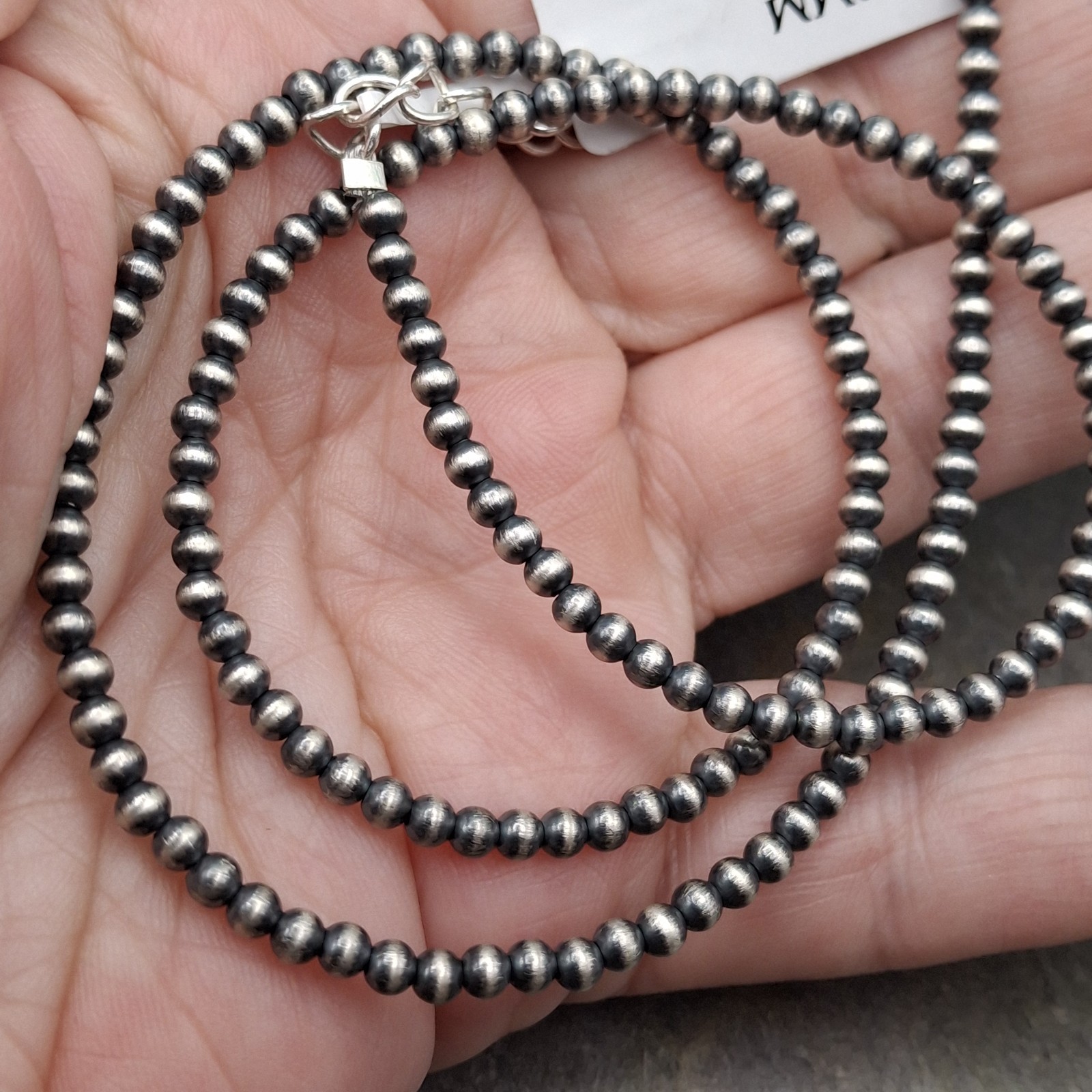 3mm Sterling Silver Navajo/Desert Pearl Necklace 18-20″ USA Made Hand Strung