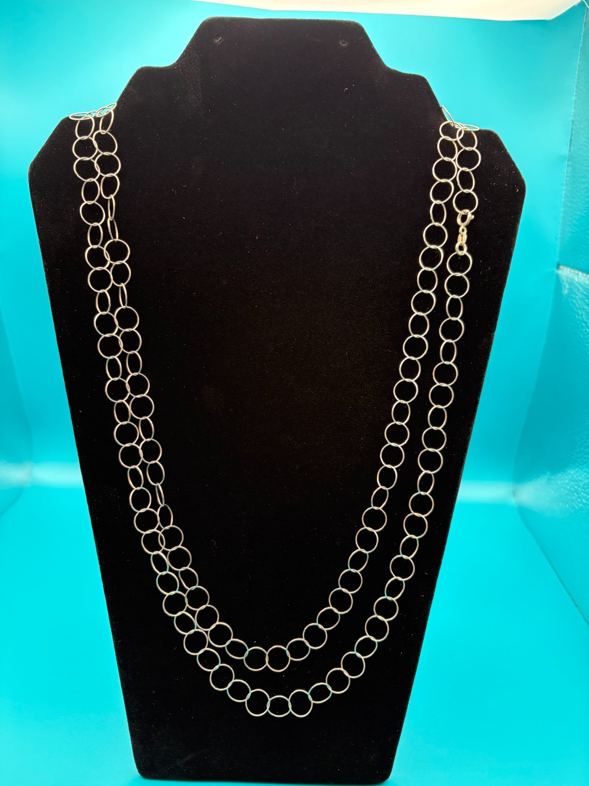 925 Italy Sterling Silver Modern Round Open Circle Chain Link Necklace 30″