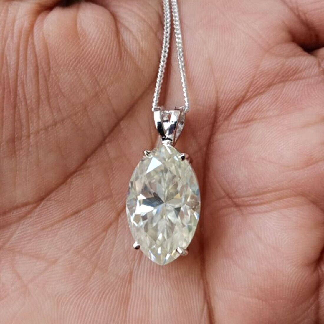 7.50 Ct Marquise Treated White Diamond Solitaire Pendant 925 Silver Certified