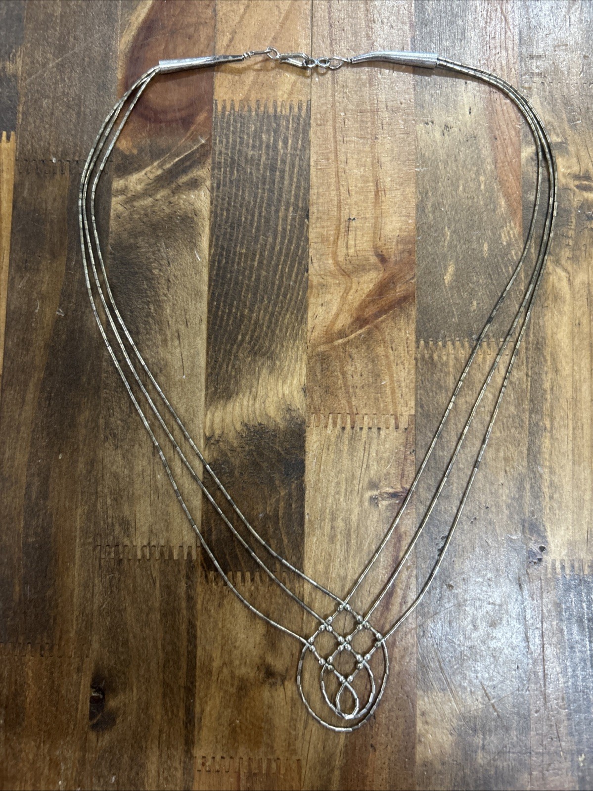 18.25” Triple Strand Sterling Silver Segmented Grid Motif Necklace 8.01 Grams