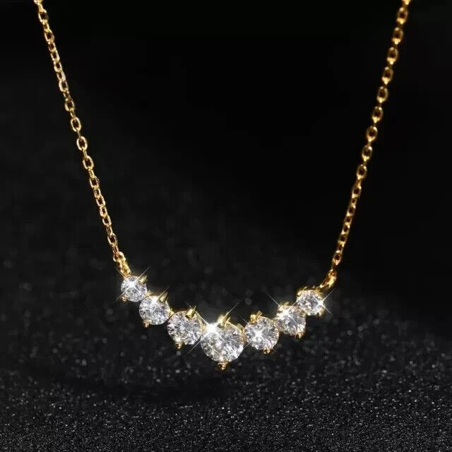 2CT Round Cut Lab Created Diamond Women Necklace 14k Yellow Gold Plated 18 in