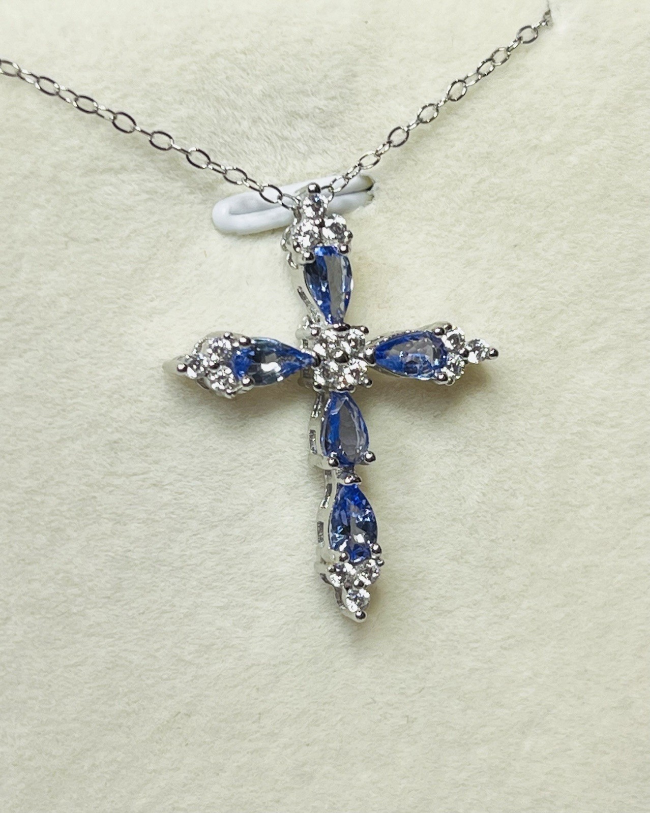925 Sterling Silver Natural AAA Tanzanite Cross Pendant Necklace Certified