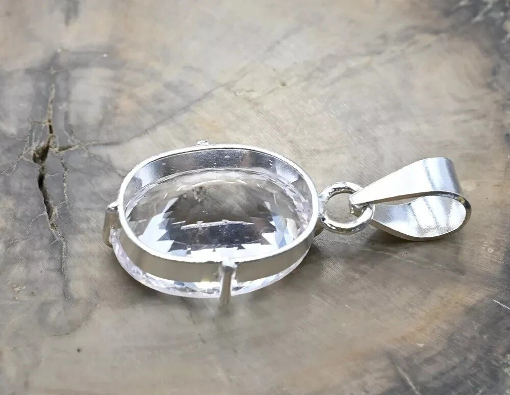 Natural Oval White Sapphire 24 Ct 925 Solid Silver Certified Gemstone Pendant