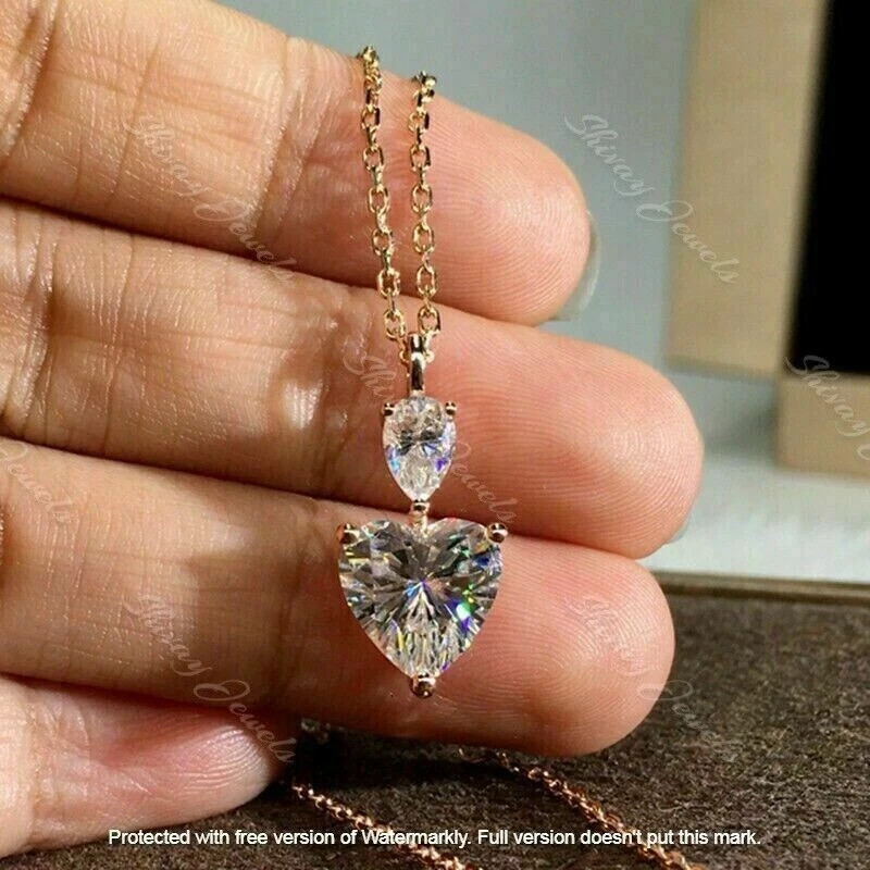 2.50Ct Heart Cut VVS1/D Diamond Drop Pendant 14K Rose Gold Finish 18′ Free Chain