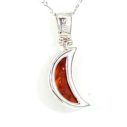 Vintage 925 Sterling Silver Celestial Honey Baltic Amber Crescent Moon Necklace