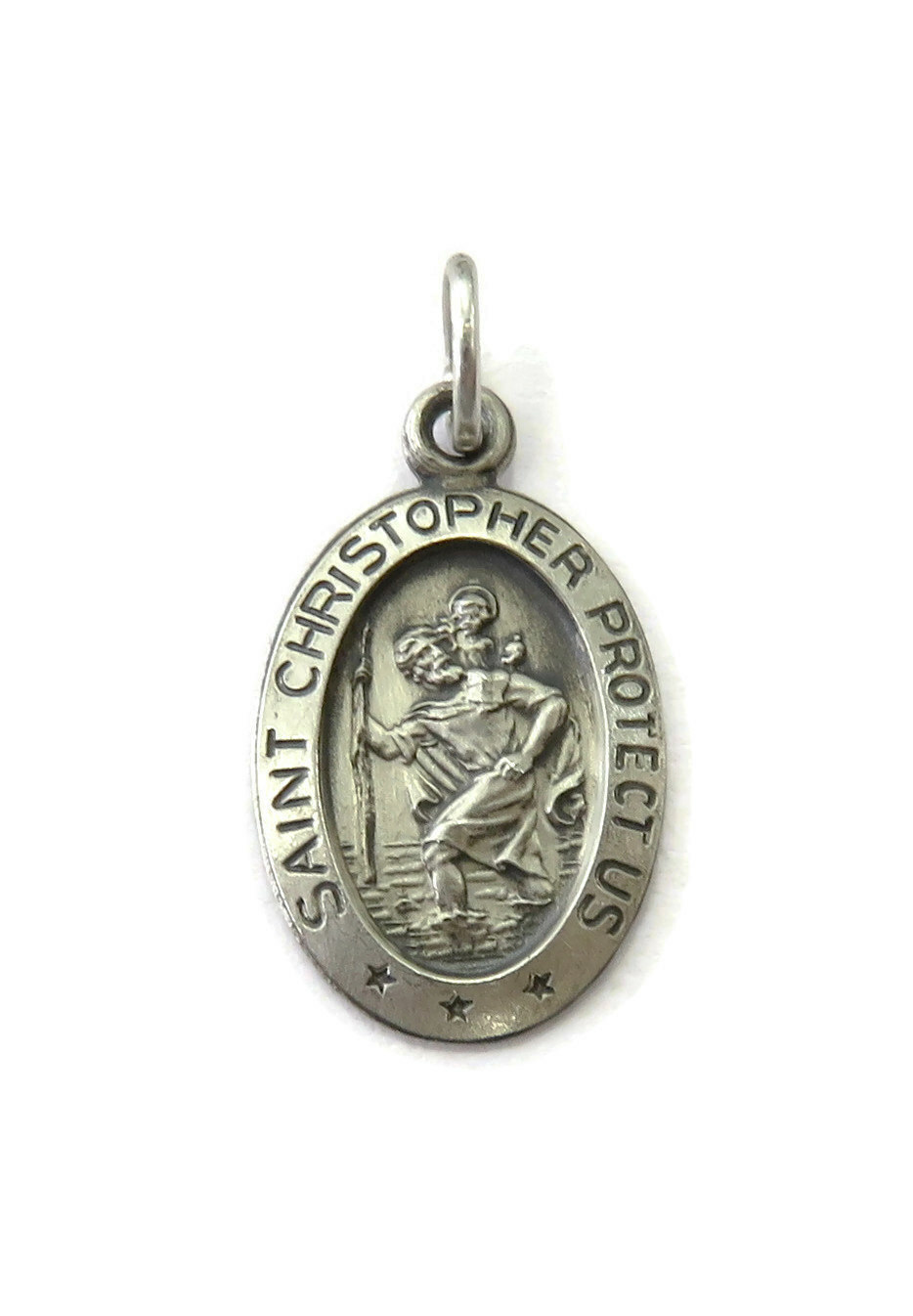 Sterling Silver 0.925 Oval St Saint Christopher Medal Charm Pendant Necklace