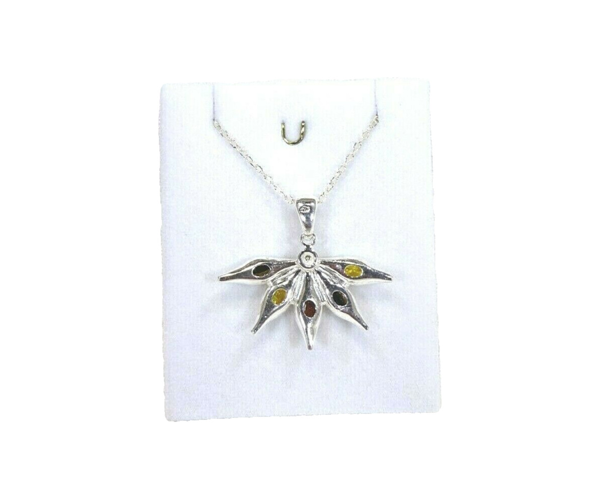 Multicolour Natural Baltic Amber Solid Sterling Silver Italian Necklace- 46.5 cm