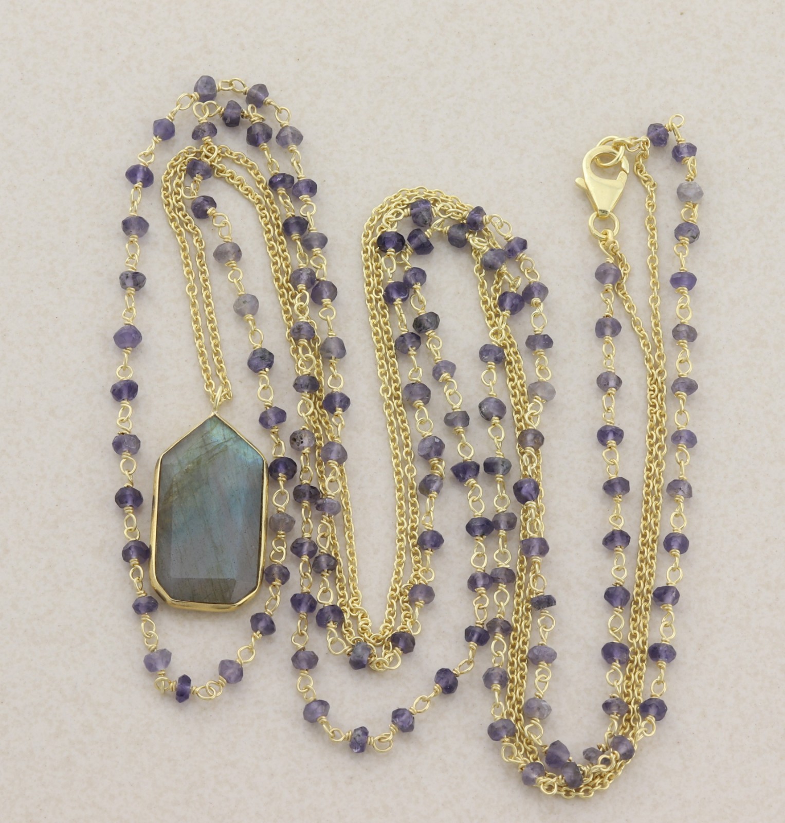 18k Gold Over Sterling Silver Long Labradorite Layered Necklace 30″