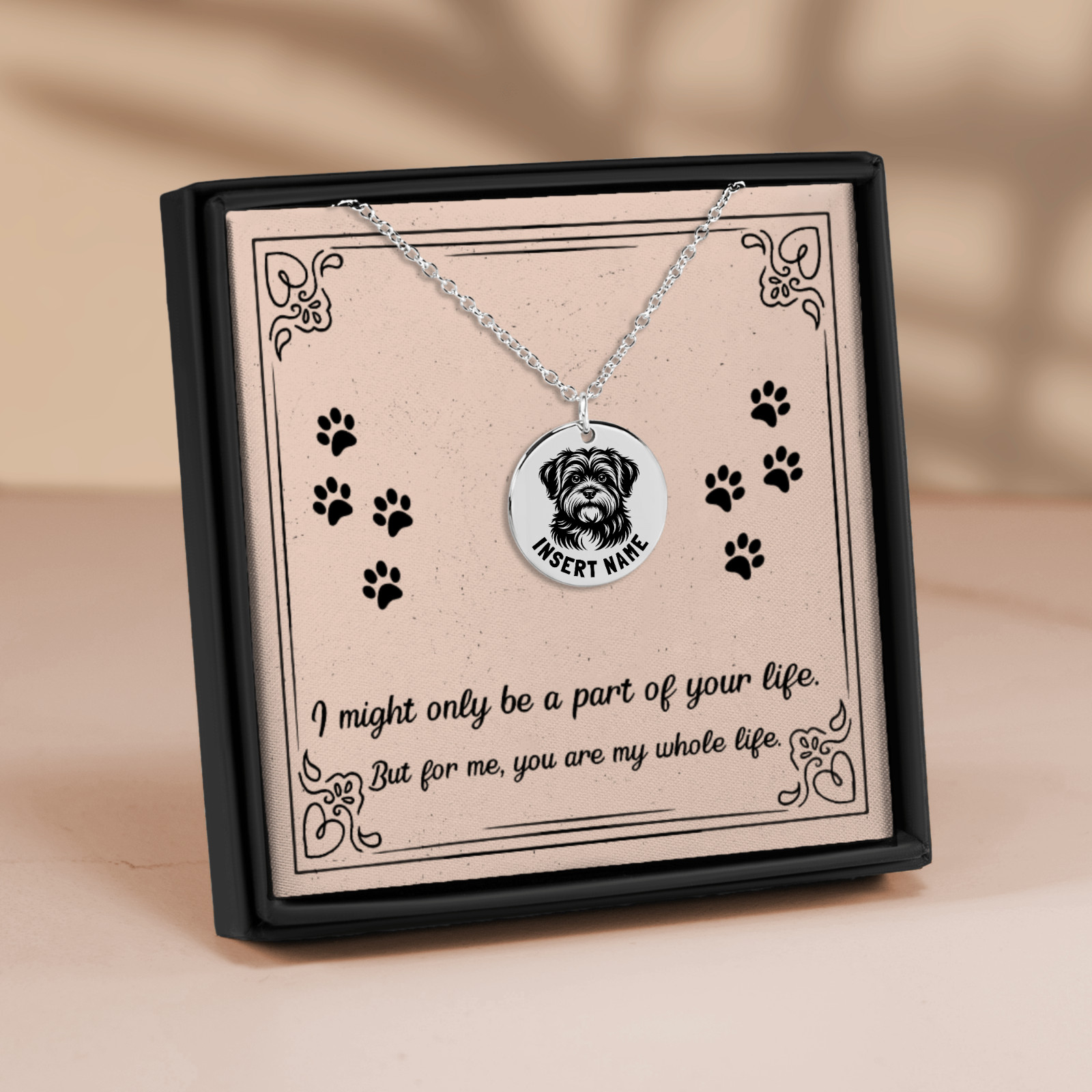 Personalized Havanese engraved necklace with jewelry gift box and message card