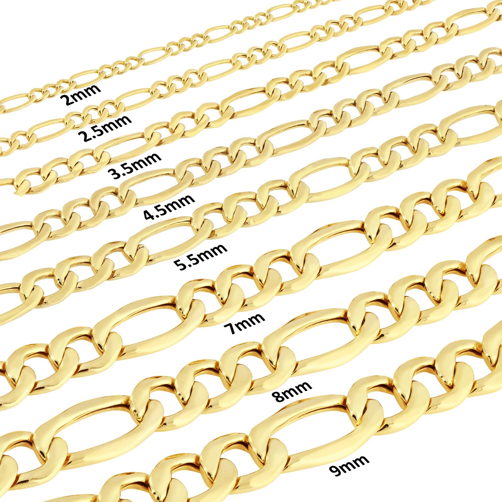 10K Real Yellow Gold 2mm-9mm Italian Figaro Link Chain Pendant Necklace 16″- 30″