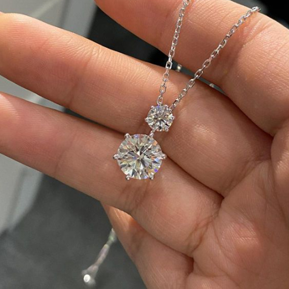1.89Ct Classic Round Moissanite Pendant Without Chain 14k White Gold Plated