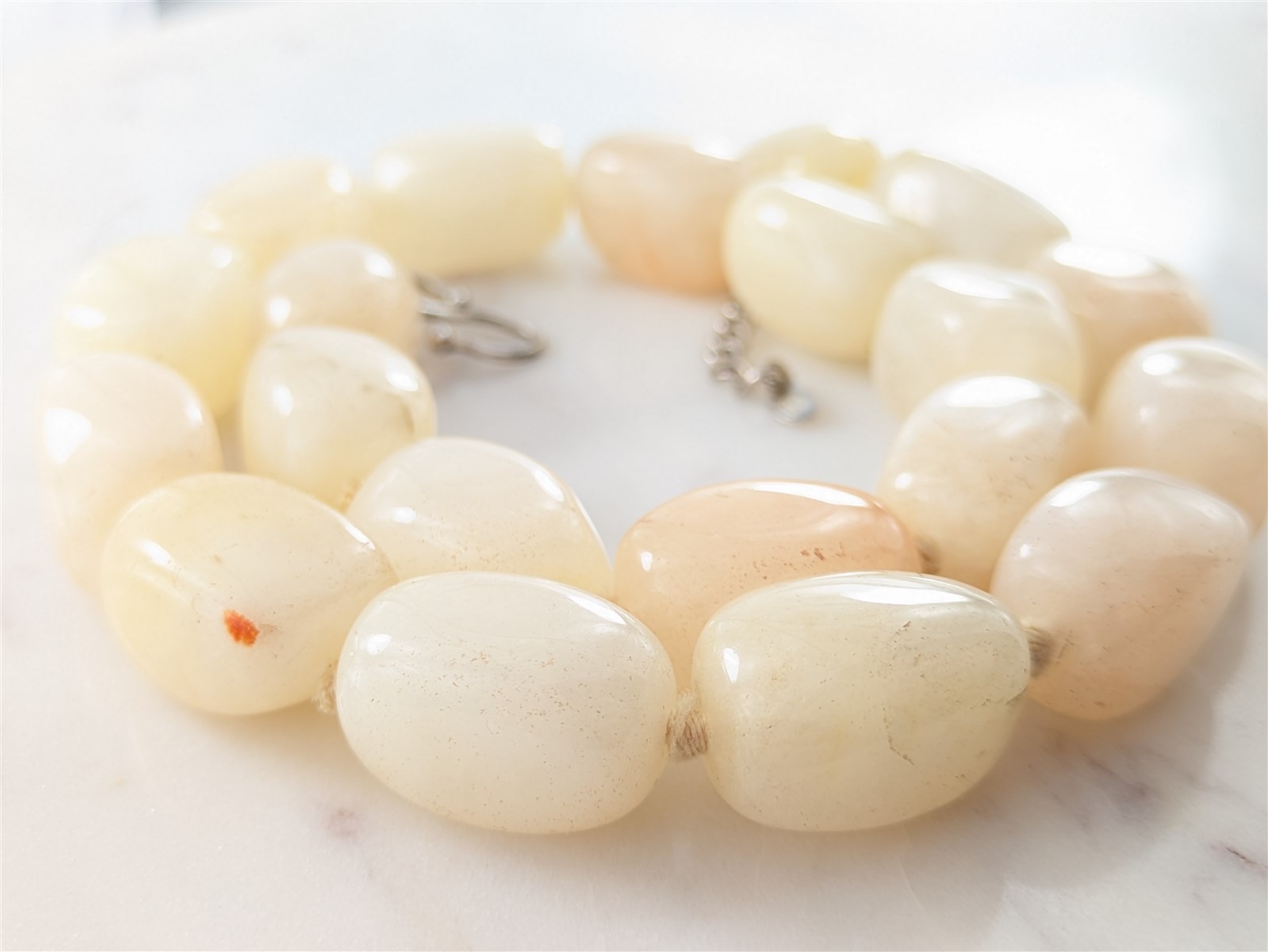 GSJ Vintage Solid Sterling Silver Natural Stone Cream Quartz Necklace 133 Grams