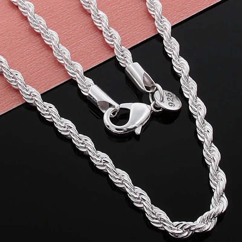 4mm Solid 925 Sterling Silver Italian Rope Chain Necklace Diamond Cut Style 2025