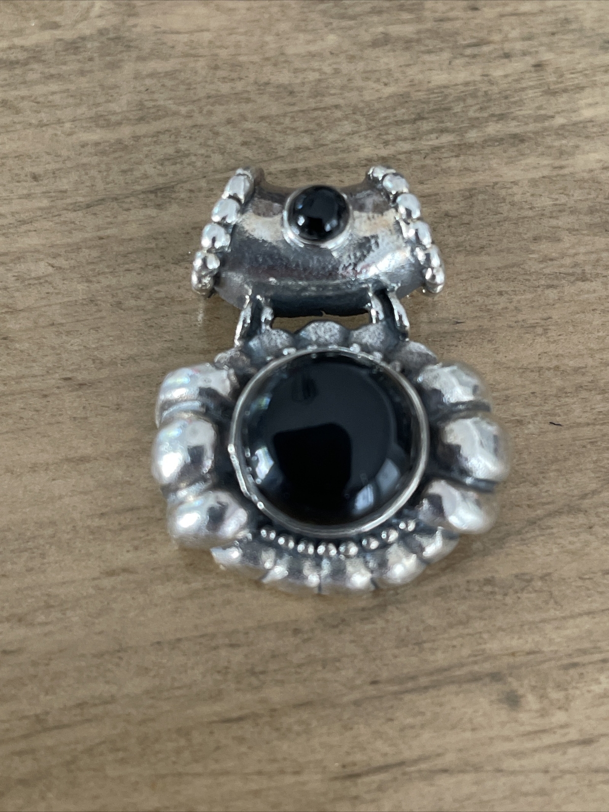 Sterling Silver Beaded Onyx Gemstone Slider Pendant For Necklace
