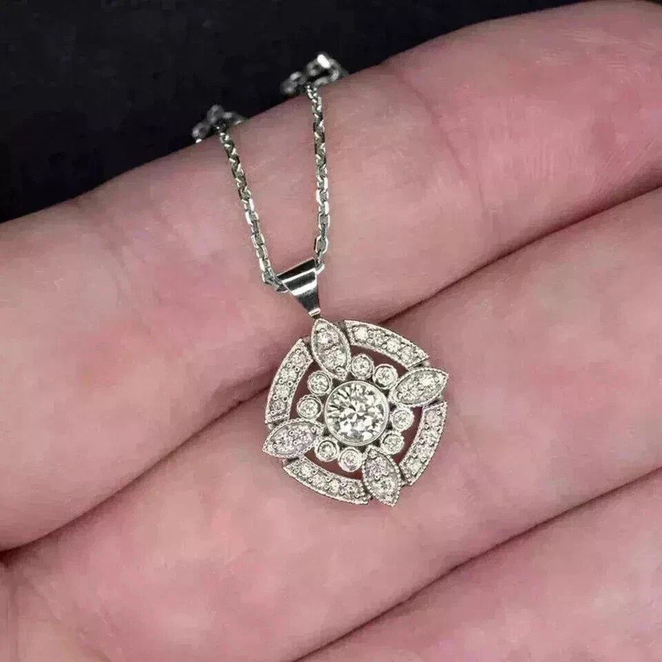 2Ct Round Cut Simulated Diamond Women Pendant Necklace White Gold Over Silver