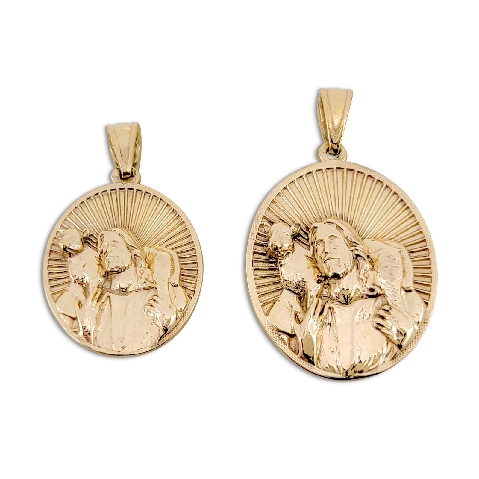 Solid 18K Yellow Gold Jesus Shepherd Pendant, Gold Lamb Of God Pendant