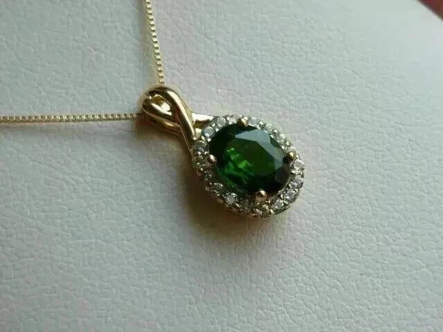 3Ct Oval Cut Natural Emerald Halo Pendant 14K Yellow Gold Plated 18” Chain