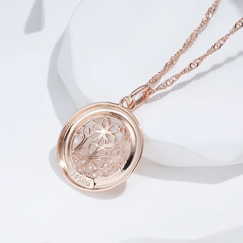 9ct Rose Gold filled Necklace for Women Glossy Flower Pendant 50cm