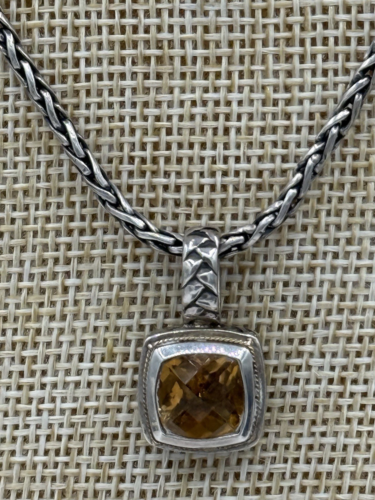 EFFY Two-tone 925 & 18k Yellow Gold Hammered Ladies Pendant with Necklace 21.5g
