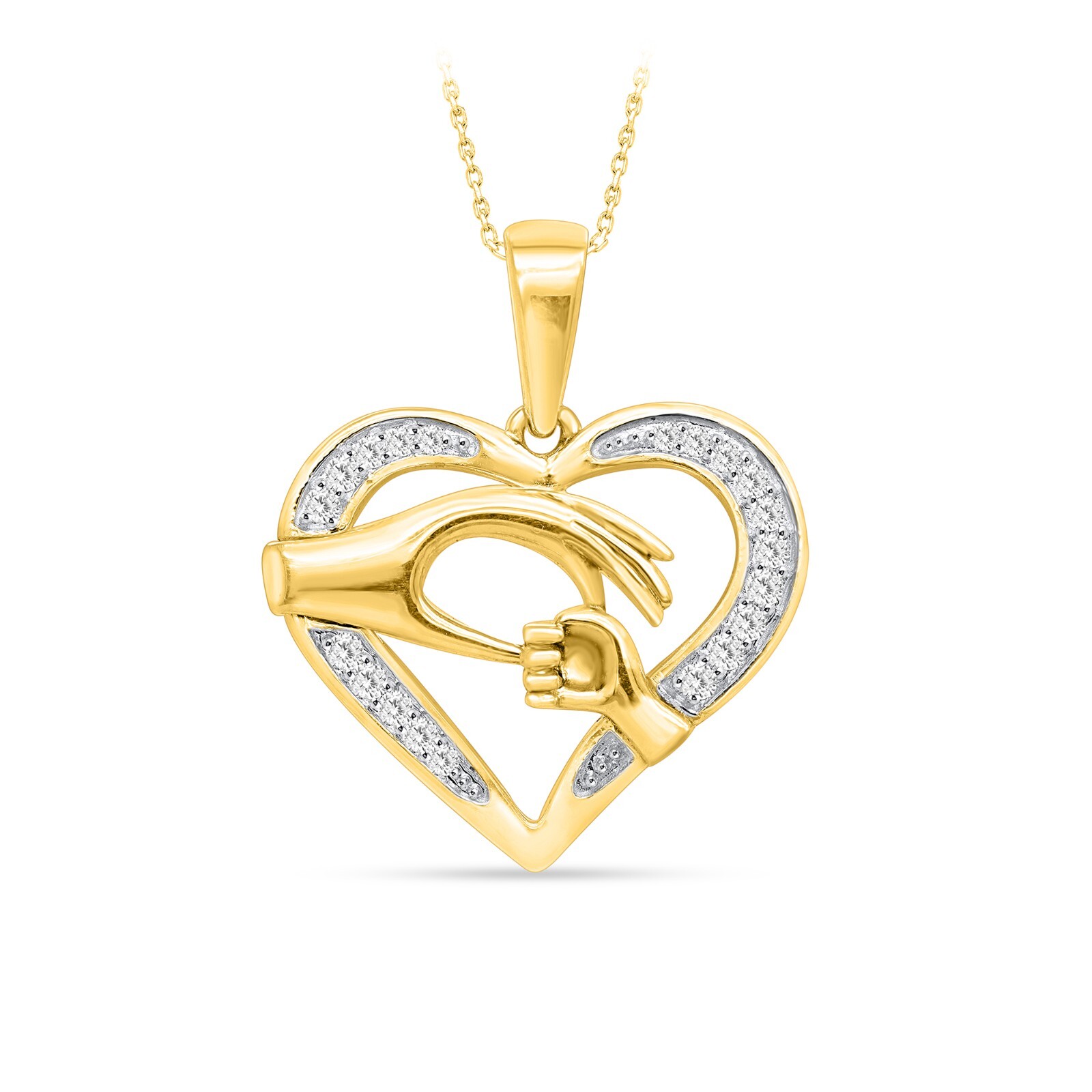 0.10 CT I2/H Diamond Heart Mother & Child Pendant 14K Yellow Gold 18″ 2mm Chain