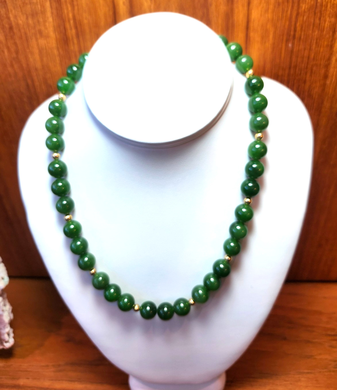 Finest Natural Untreated Russian Jade 11mm Beaded 18″ Necklace 8076