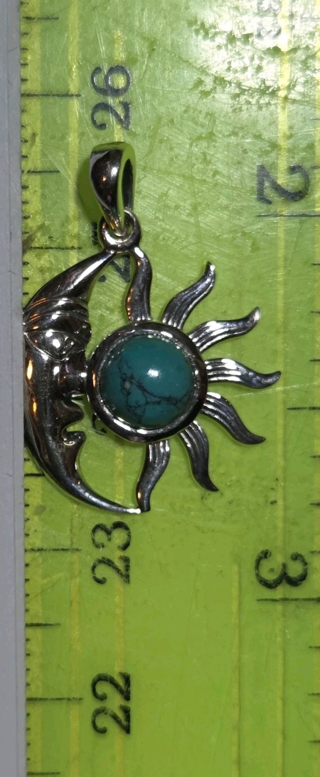 Natural Turquoise Crescent Half Moon 925 Sterling Silver Pendant Jewelry 2314