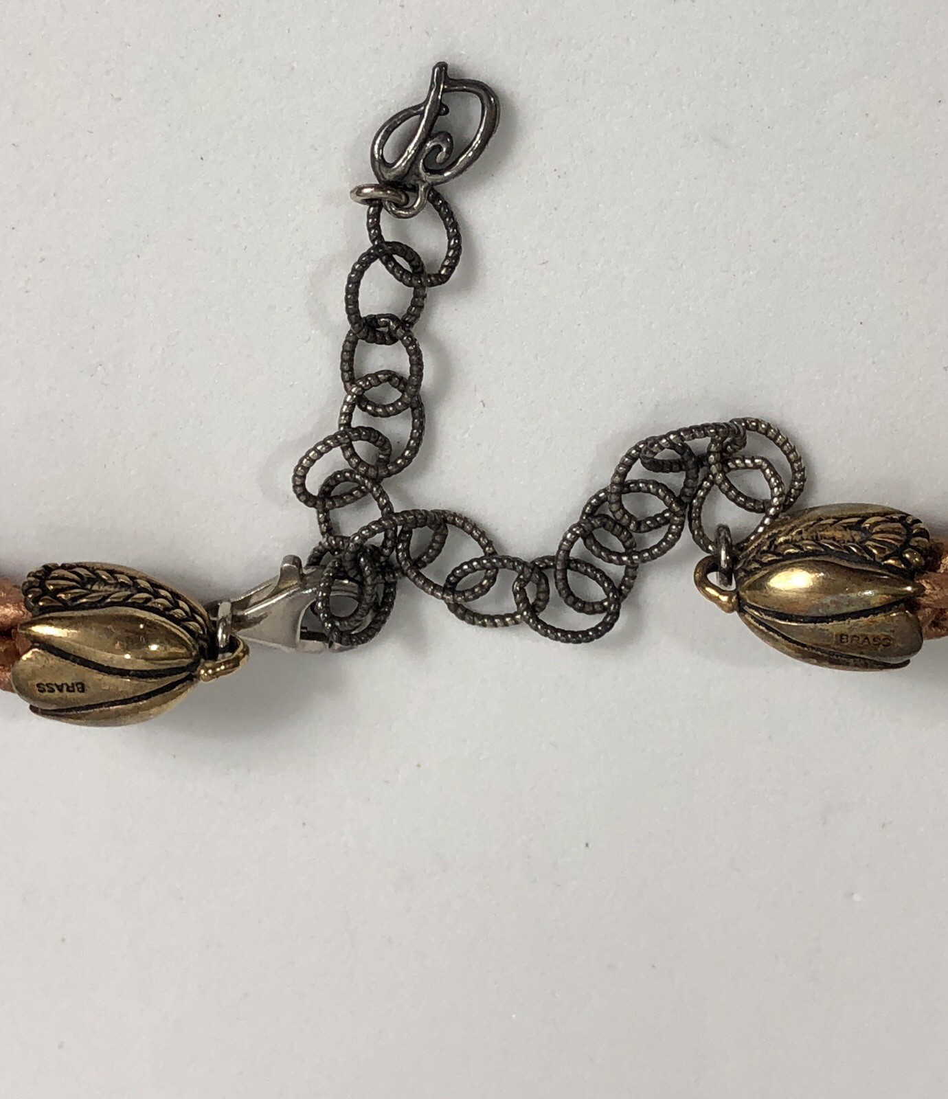 Carolyn Pollack Necklace Braided Leather Brass Sterling Silver – 16 to 20 inches
