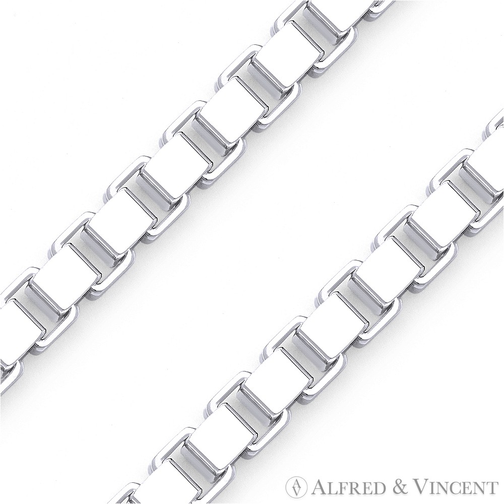 1mm Thin Box Link .925 Italy Sterling Silver with Rhodium Italian Chain Necklace