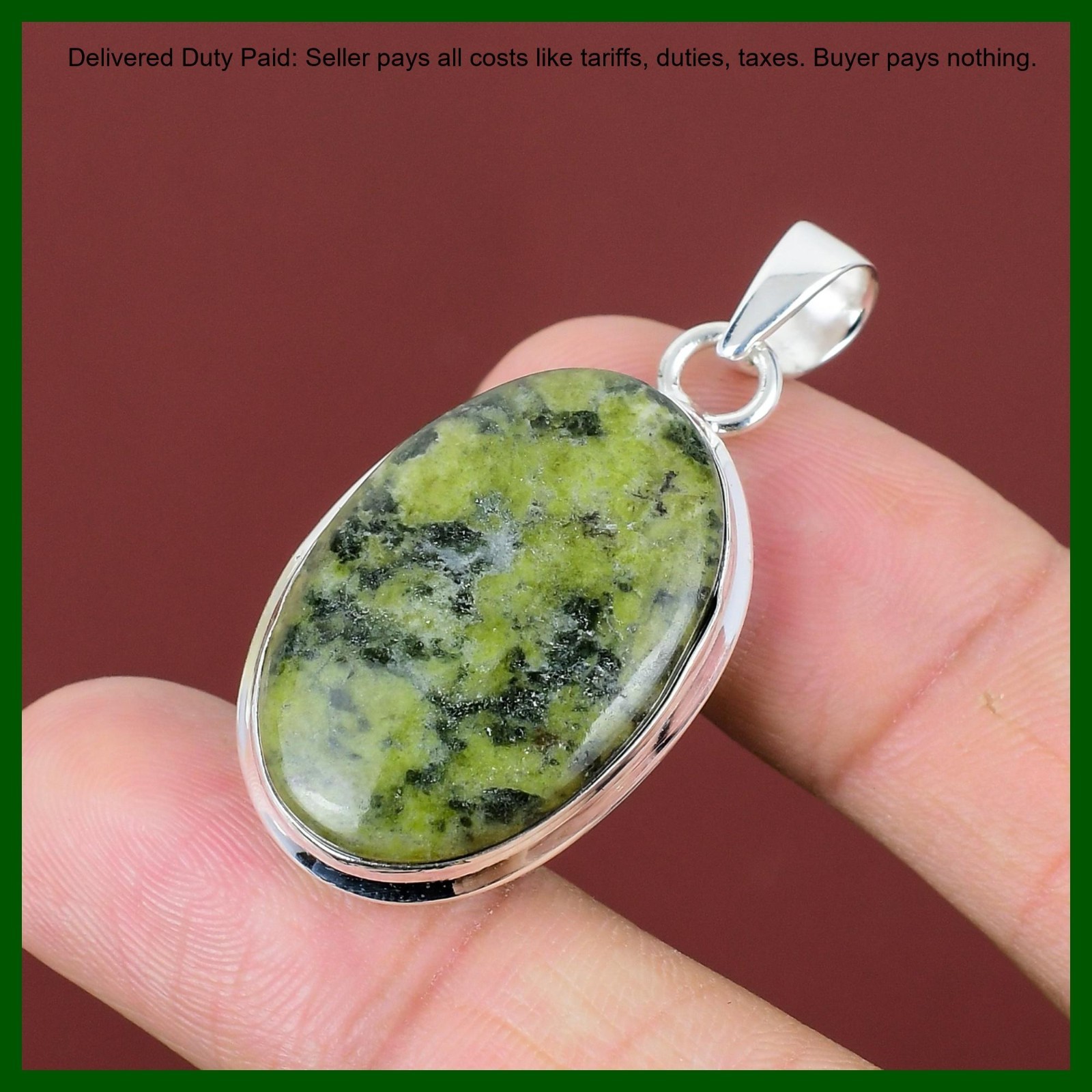 Oval Serpentine Stone Sterling Silver Wife Ethnic Anniversary Engagement Pendant