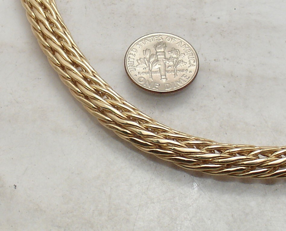 Technibond Domed Wheat Spiga Link Chain Necklace 14K Yellow Gold Plated Silver