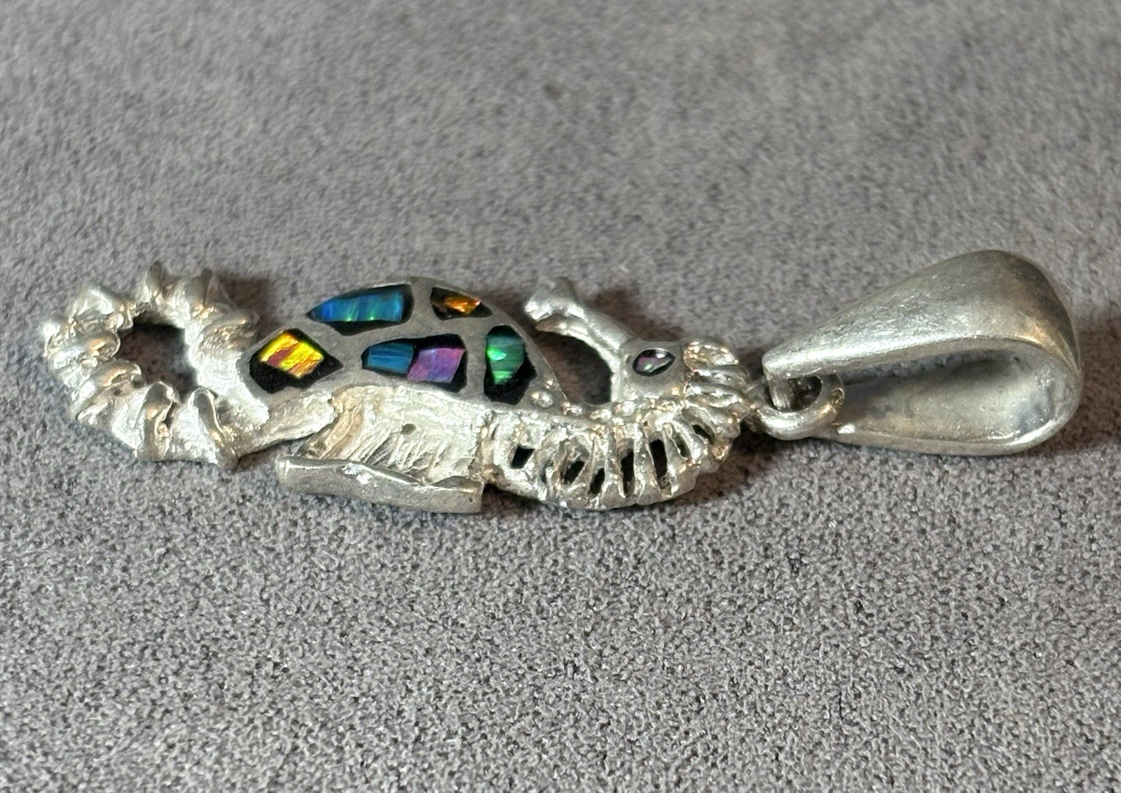 Petite Opal Inlay SEAHORSE Pendant Sterling Silver