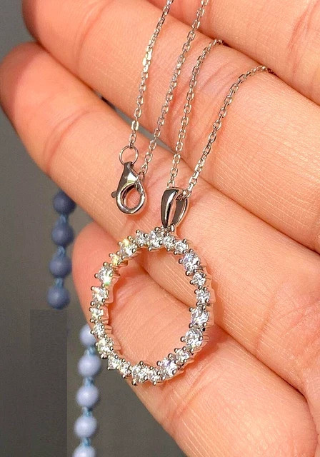 1Ct Lab Created Round Diamond 14k White Gold Plated Pendant Free Chain 18″