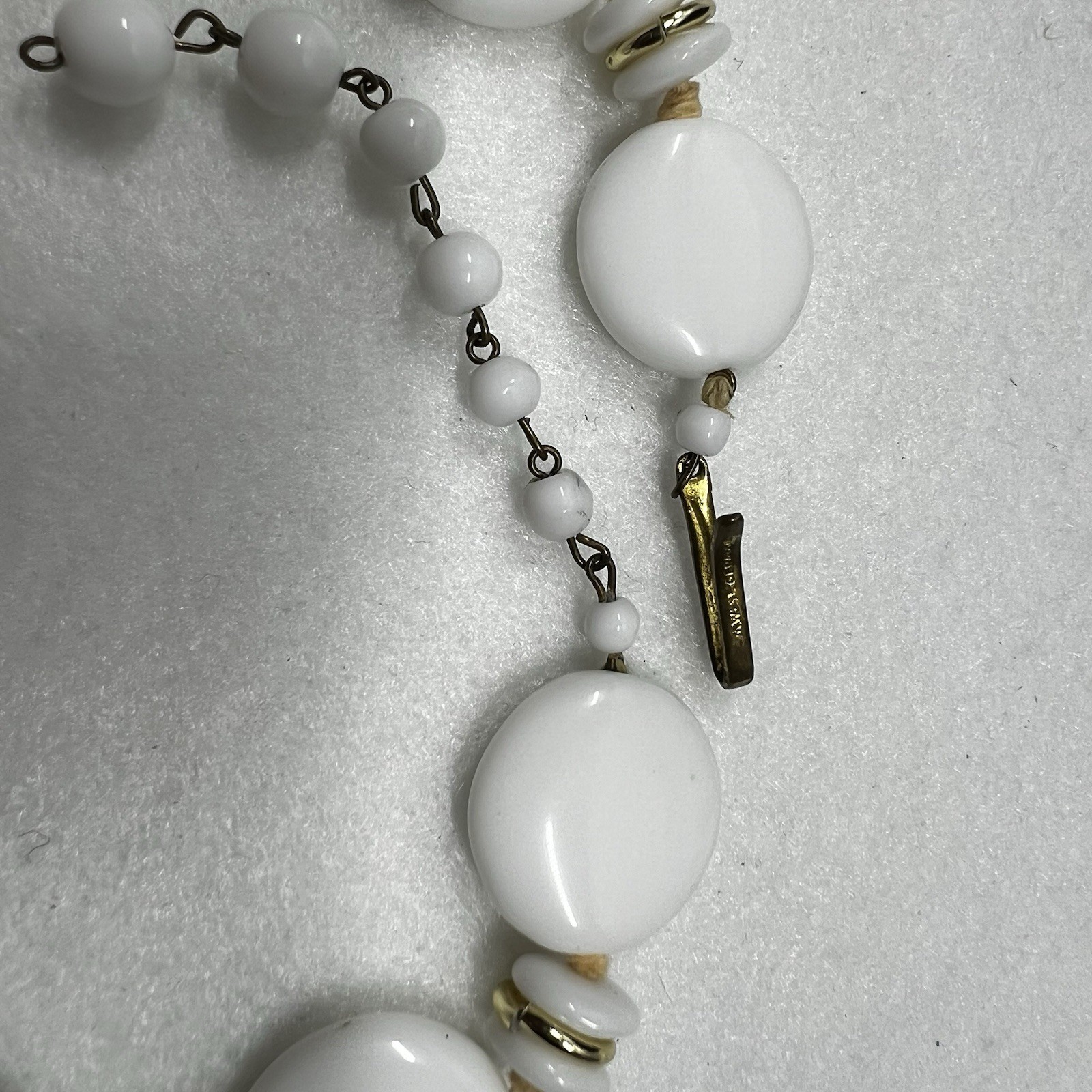 VTG Post War II W Germany White Milk Glass 12” Choker Necklace with 2” Extender