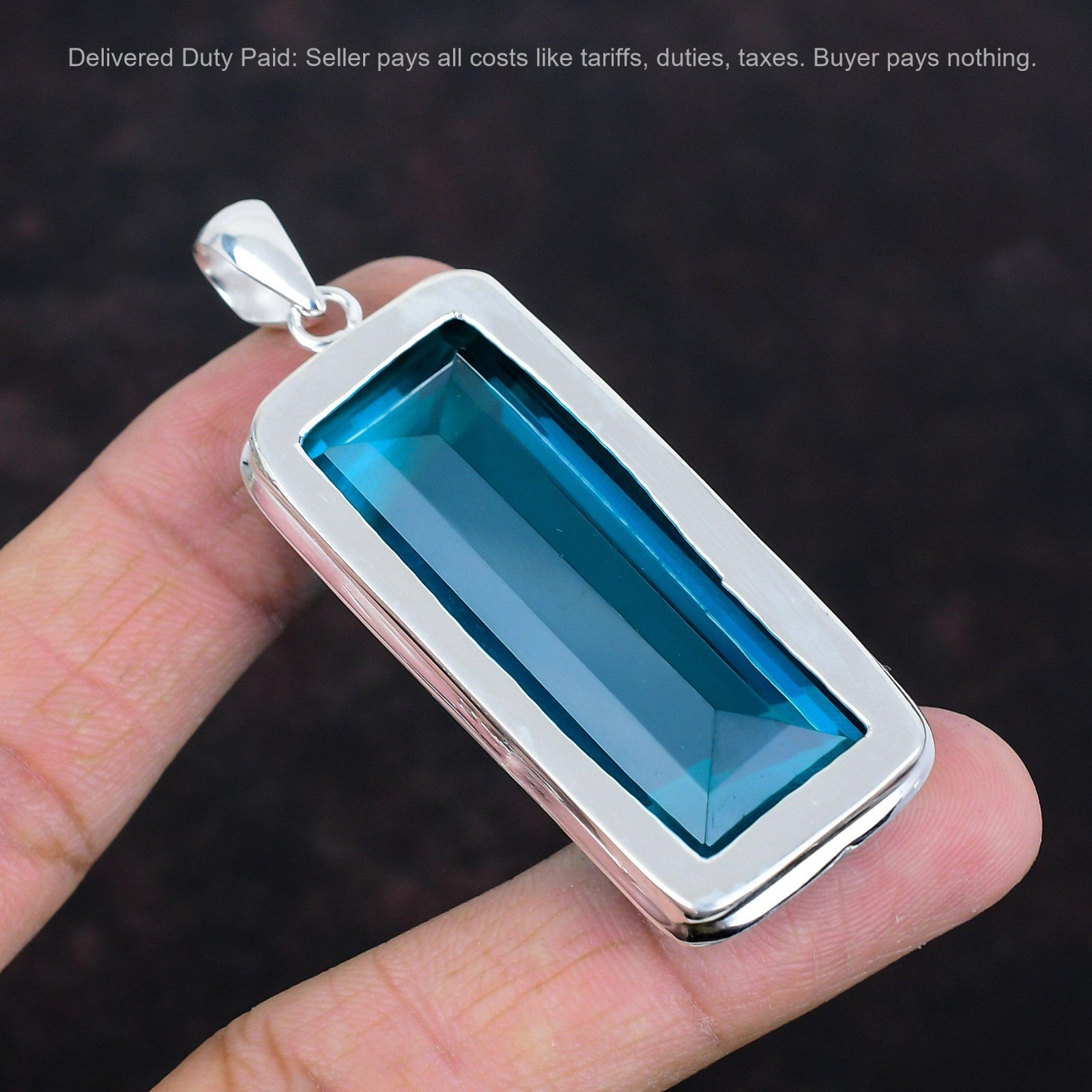 Radiant Indicolite Stone Bezel Artisan Engagement Pendant 925 Sterling Silver