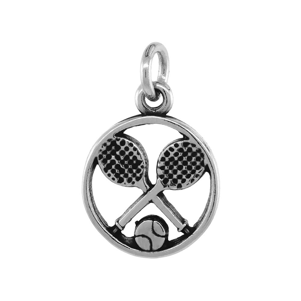 925 Sterling Silver Tennis Charm Pendant Antique Finish 25/32 (20mm) Inch Tall