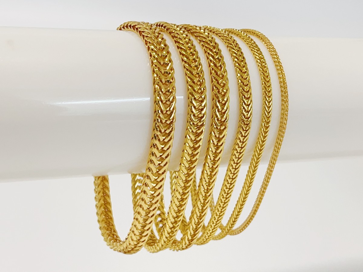 18K Yellow Gold 2-7mm Franco Box Wheat Foxtail Chain Bracelet 7″ 7.5″ 8″ 8.5″ 9″