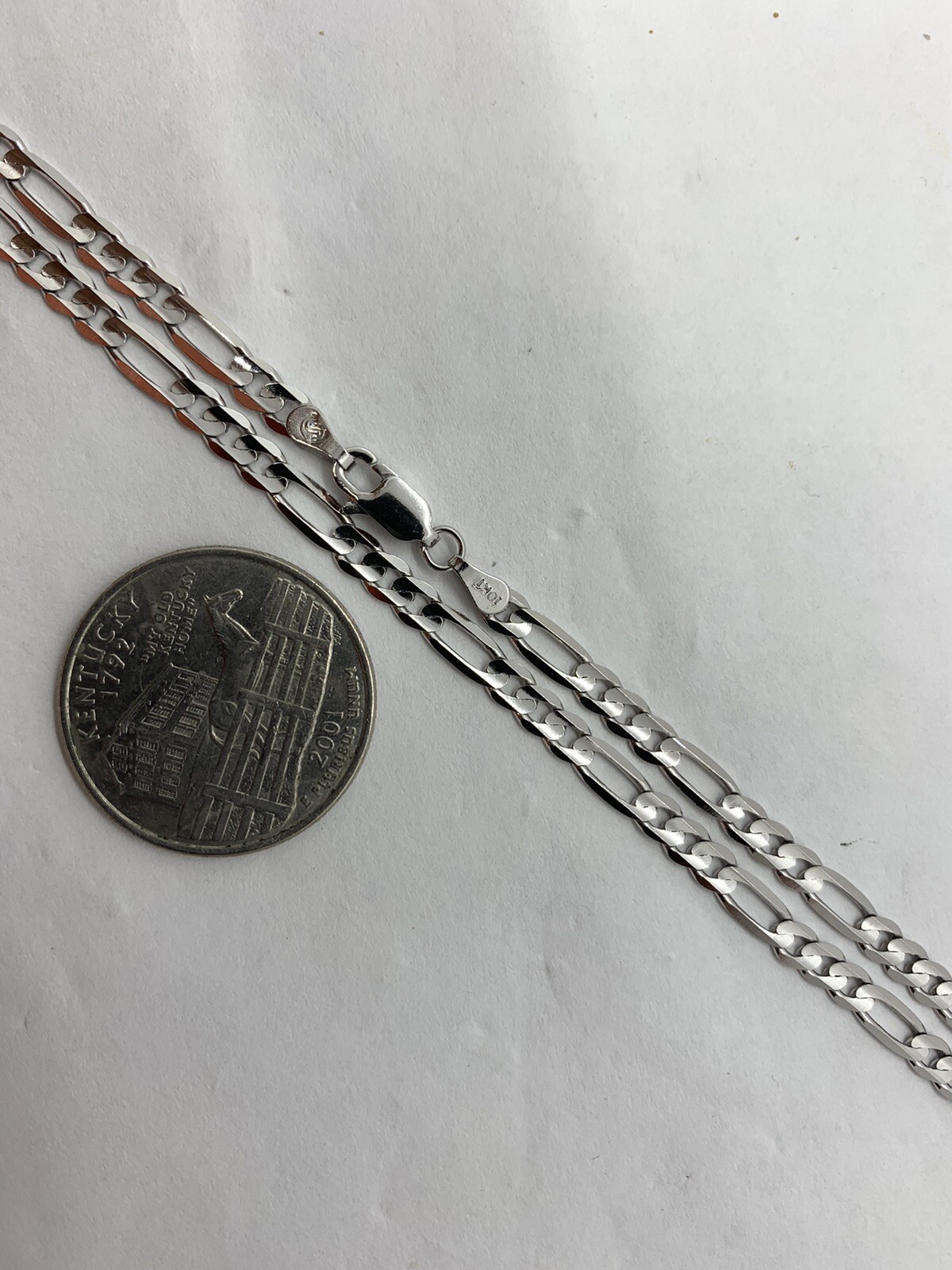 10K Solid White Gold Figaro Link Chain/Necklace Men’s/Women’s 2.2m-6mm 16″-30″