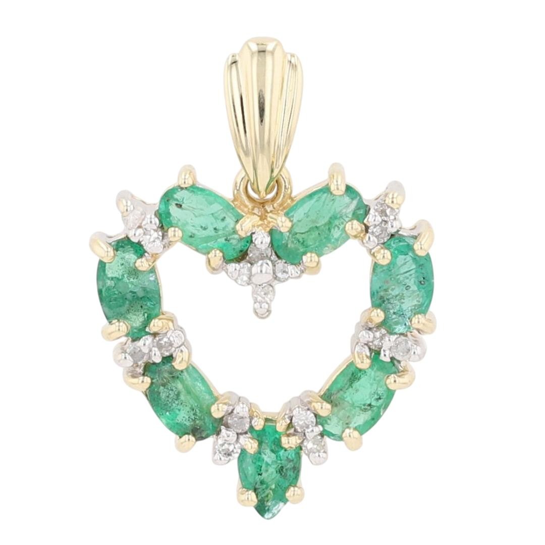 1.28ctw Emerald & Diamond Heart Pendant without Chain 14k Yellow Gold 2.74 Grams