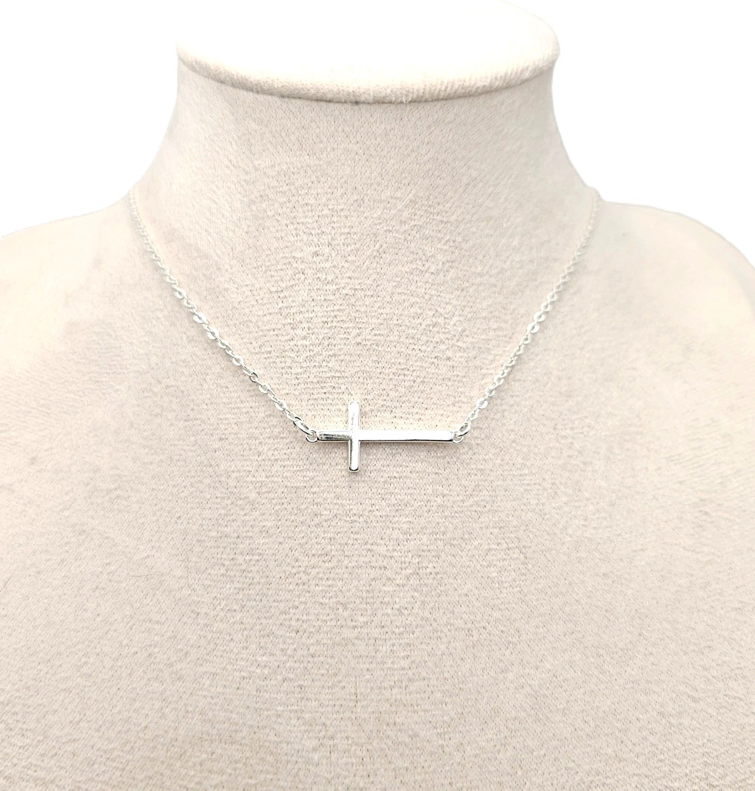 Sterling Silver Side Cross Necklace Adjustable 18 to 20 inches