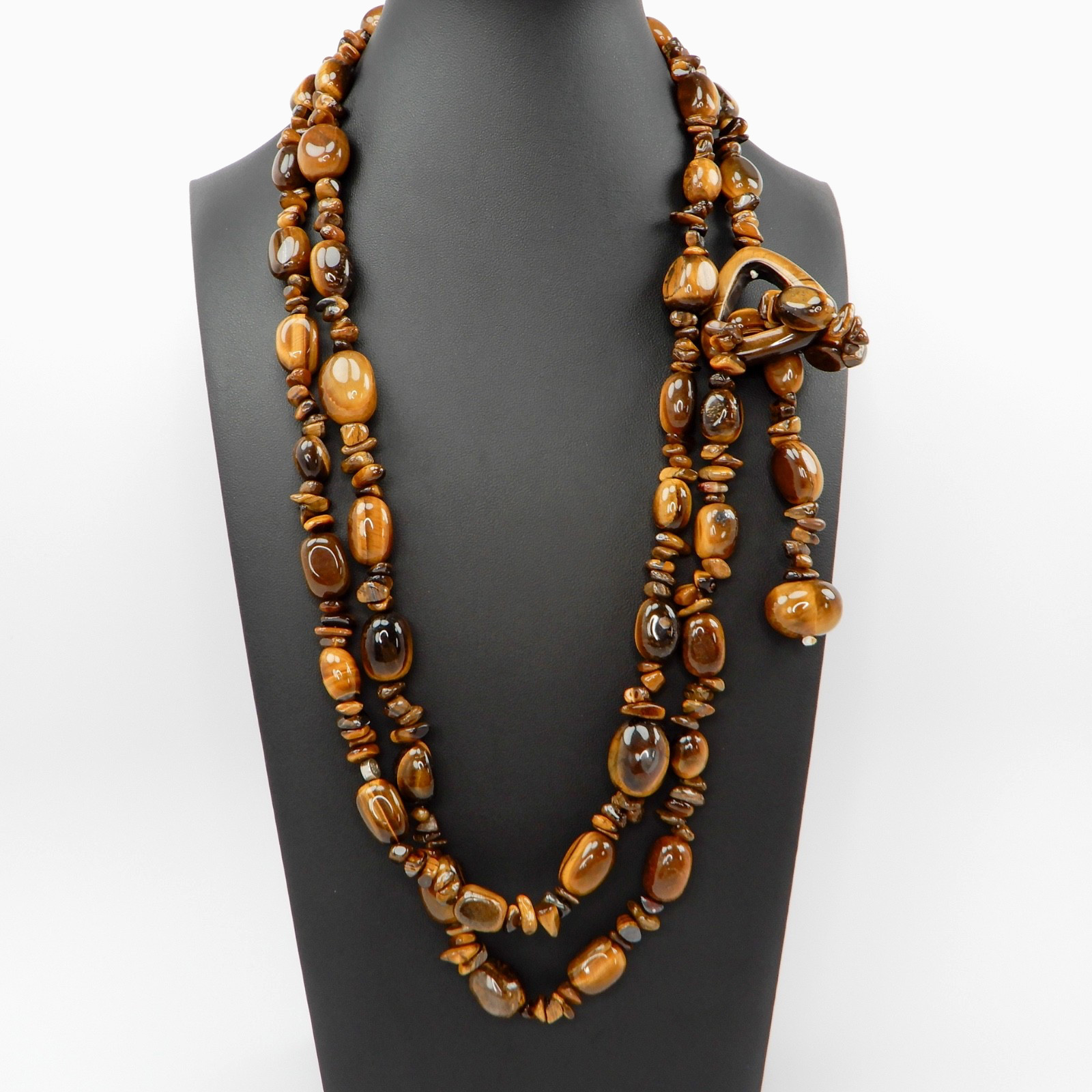Mine Finds By Jay King Golden Tigers Eye 925 Gemstone Necklace 60″ LONG Chunky